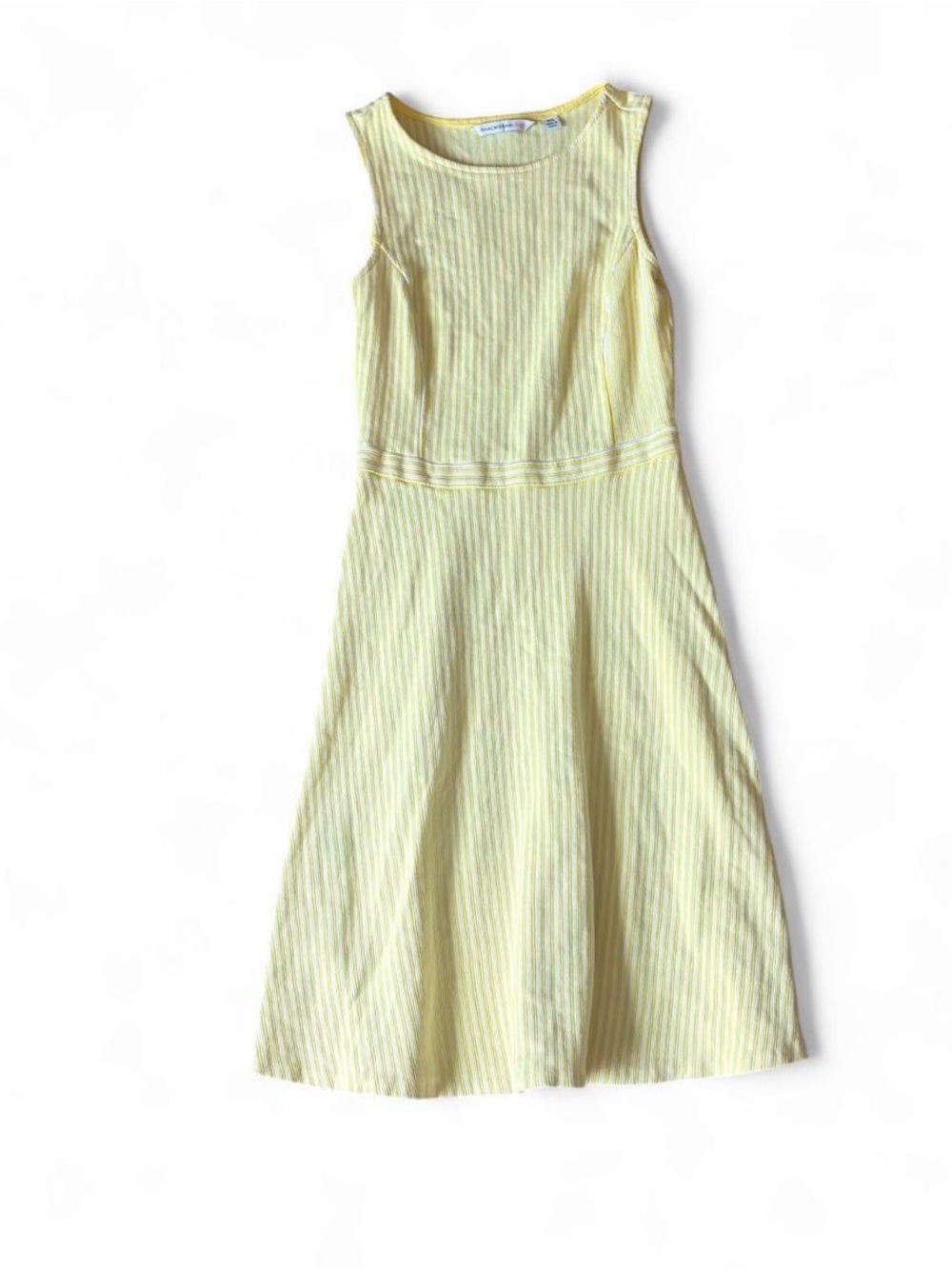 Isaac Mizrahi Live Yellow & White Striped A-Line Dress Yellow Sleeveless Dress - Picture 2 of 8